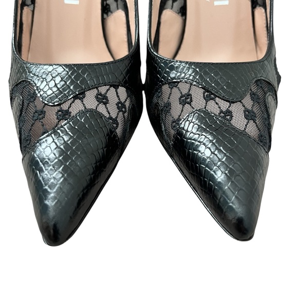 Gucci Black Lace Python Print GG Rhombus Heels - Picture 2 of 10